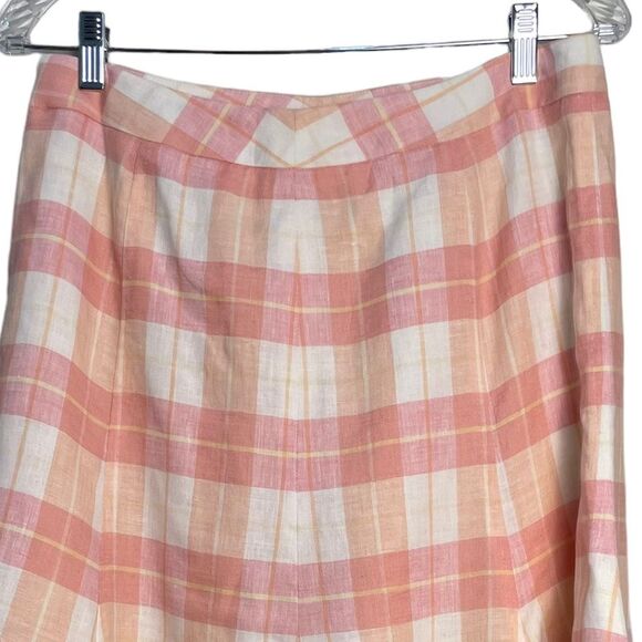 Brooks Brothers 100% Linen Plaid Linen A-line Skirt Sz 8 NEW Pink‎ Orange Yellow - Picture 7 of 10